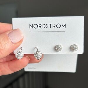 Nordstrom Sterling Silver CZ Halo Stud & Huggie Leverback Earrings